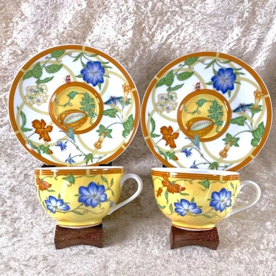 Juego de 2 juegos de vajilla de porcelana amarilla platillo taza de té Hermes Paris La Siesta Foto 1 de 4