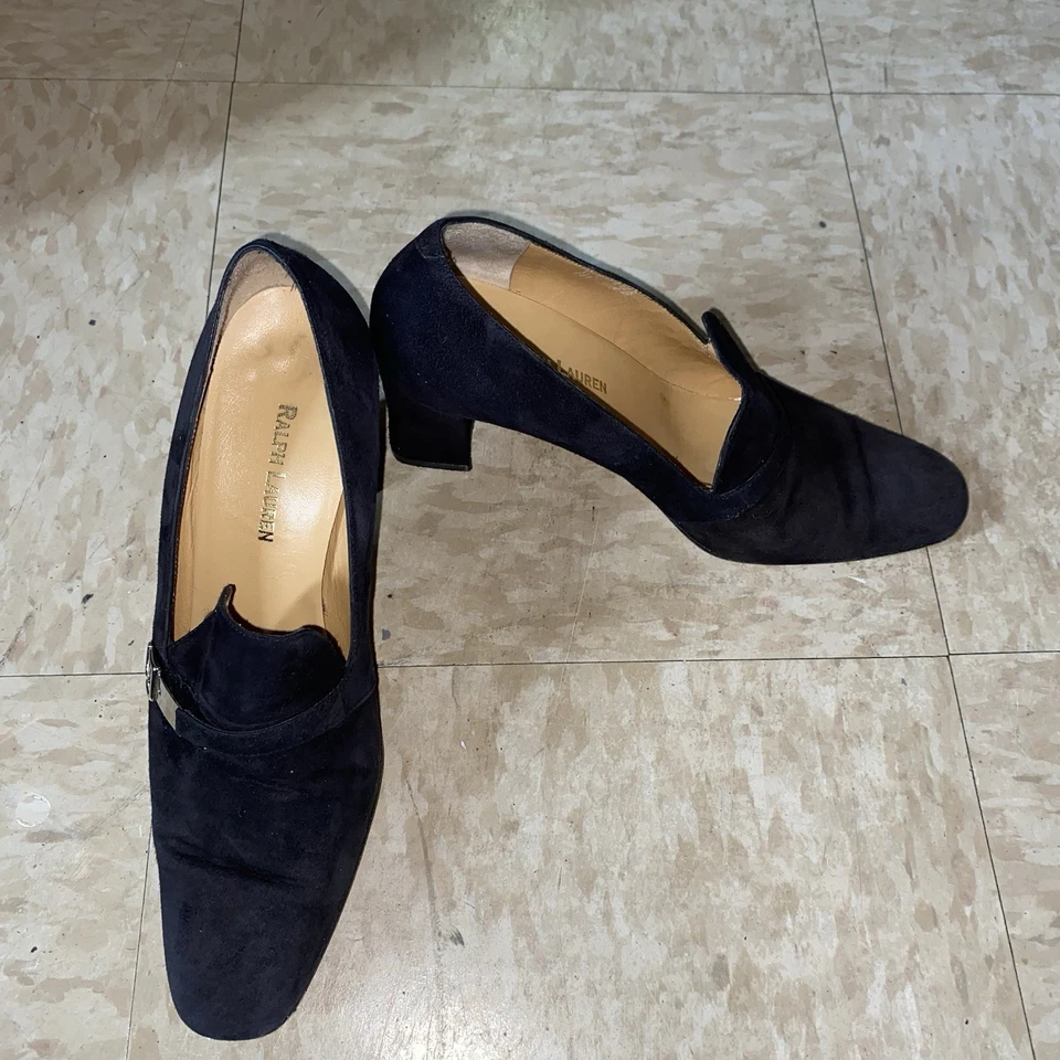 Zapatos de salón Lauren Ralph Lauren Whitney talla 7B negros de gamuza sin cordones tacón RLZ 7309 Foto 1 de 4