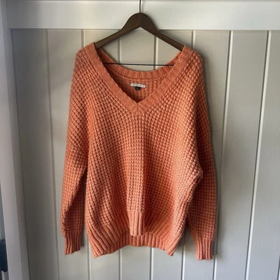 Suéter tejido suelto naranja brillante American Eagle para mujer, talla mediana Foto 1 de 4