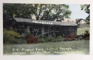 C.B. Middle Fork COVERED BRIDGE RPPC Photo POSTCARD Little Beaver Leetonia Ohio - Picture 1 of 3