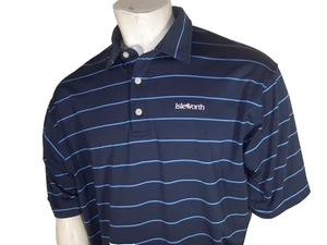 Dunning XL Navy Striped Poly/Spandex Golf Shirt Isleworth Logo - Picture 1 of 6