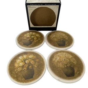Juego de 4 posavasos absorbentes de gres con flores de colección decoración regalo tulipanes rosas espalda con corcho - Imagen 1 de 7