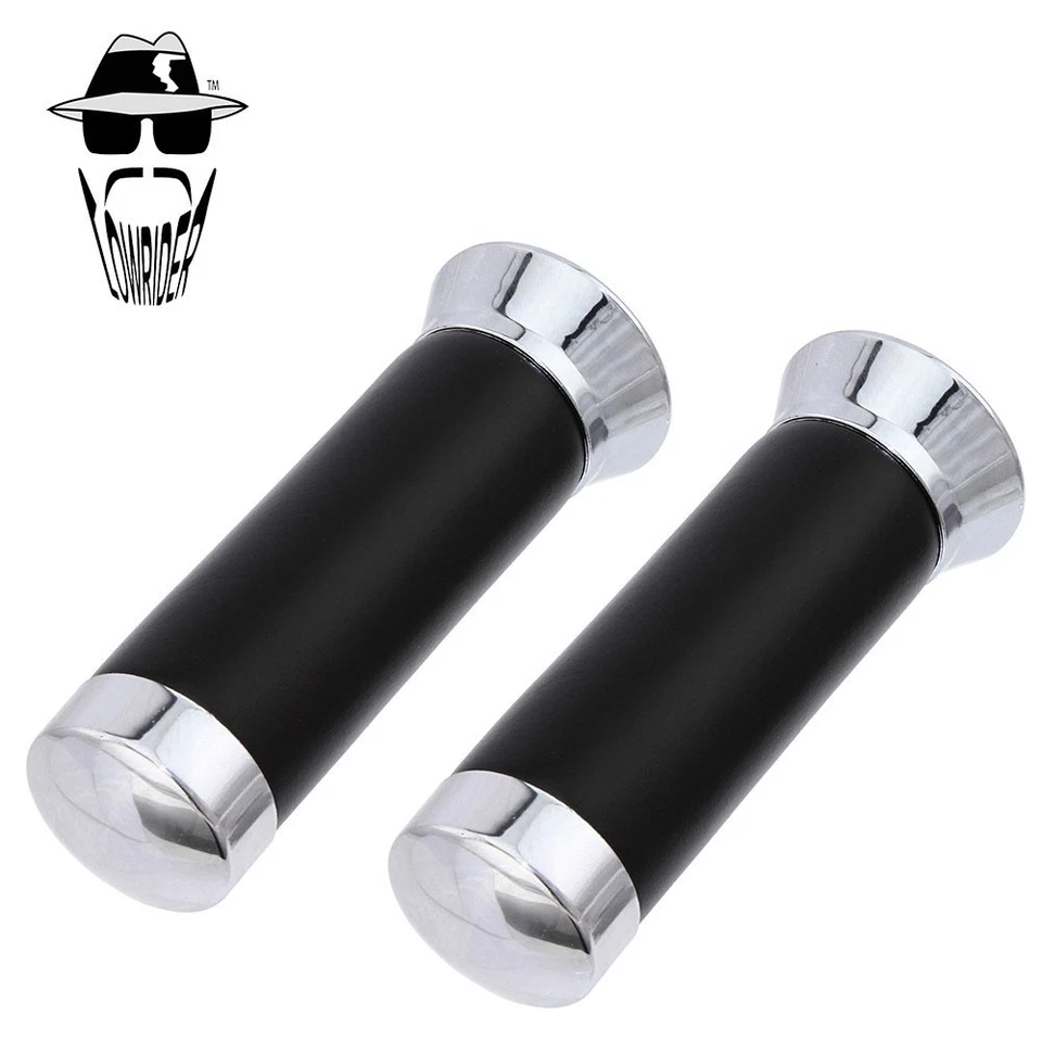 Original Lowrider 7/8" Vinyl Grips 130mm – Black/Chrome Custom Cruiser CP Caps. - Image 1 of 1