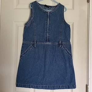 Gap Kid's Denim Jean Dress Size M (8) Half Zip Front & Back Pockets Belt Loops - Picture 1 of 14