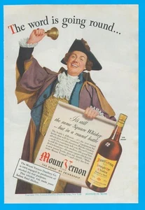 MOUNT VERNON Rye Whiskey New York Distillery PRINT AD 1943 WWII Town Crier - Picture 1 of 3