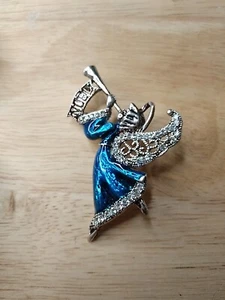 Holiday Seasonal Weihnachten silberfarben blau Emaille mit Strass Engel Pin  - Bild 1 von 2