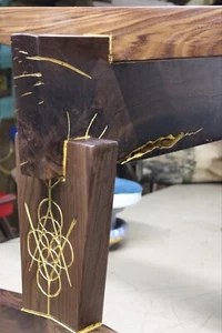 maple slab. 24k. gold leaf.  citrine and quartz  walnut. one of a kind. - Picture 1 of 10