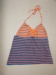 POLO Ralph Lauren Womens Size S Orange and Blue Striped Tankini Top Lace Front - Picture 1 of 5