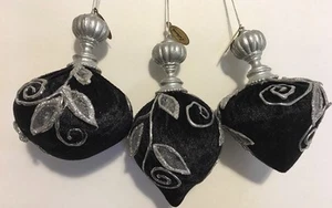 Katherine's Collection Black & Silver Ornaments Set Of 3 NOS - Picture 1 of 9