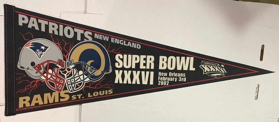New England Patriots & St. Louis Rams Superbowl XXXVI banderín Foto 1 de 1