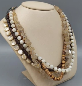  SIlpada N1507 5 Strand Quartz, Wood, Shell, MOP 17" Necklace  A8G1565 - Picture 1 of 5