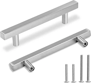 7 1/2" Cabinet Pulls Brushed Nickel Square Kitchen Handles 5" Hole Center - Picture 1 of 8