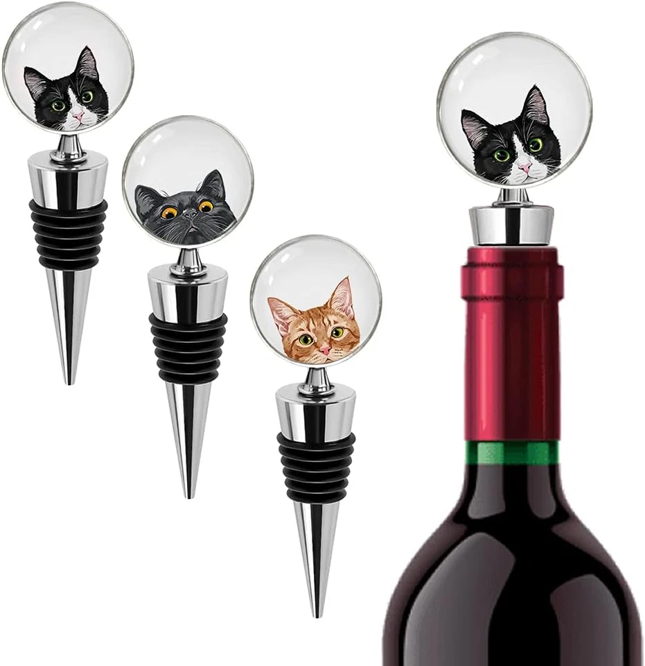 Набор из 3 пробок для винных бутылок с кошачьей тематикой из нержавеющей стали — оранжевый табби, черный... - Изображение 1 из 4