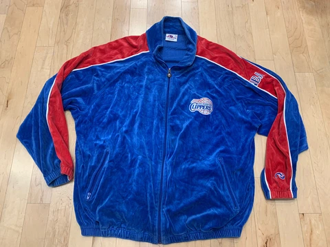 Vintage 80s Los Angeles Clippers NBA Basketball Velour Blue Zip Up 2XL Unique Cover