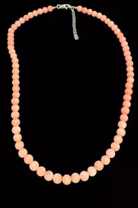 Vintage 925 Salmon Coral 6mm Round Beaded Necklace Sterling Silver Adjustable - Picture 1 of 8