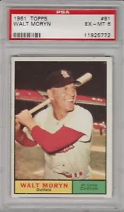 1961 Topps Walt Moryn St Louis Cardinals #91 Baseball Card PSA 6 - Picture 1 of 2