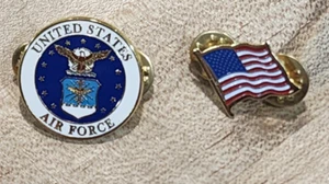 United States Air Force EE 12775 & American Flag EE 09615 Lapel Hat Pins - Picture 1 of 6