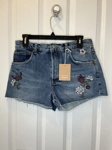NWT Reformation Jeans Charlie High Rise Jeans Shorts Blue Size 27 Embroidered - Picture 1 of 14