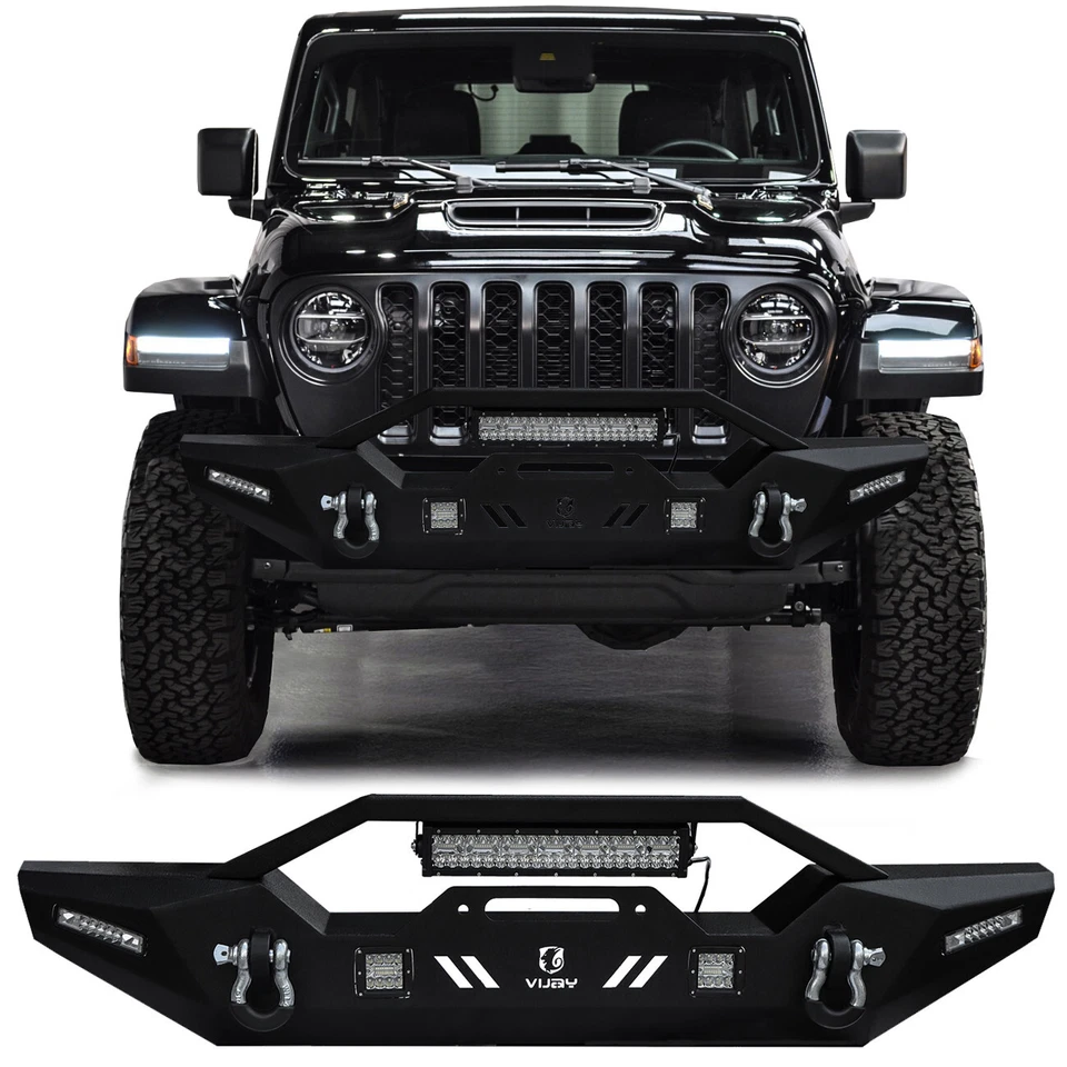 Vijay For 2020-2025 Jeep Gladiator JT Front Bumper with LED Lights and D-Ring Foto 1 de 4