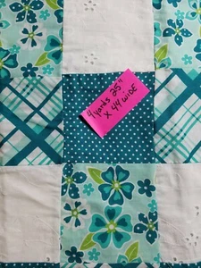 NEW FLOWER PLAID POLKA DOT PATCHWORK UPHOLSTERY FABRIC 4 YARD & 25" AQUA TEAL - Picture 1 of 3