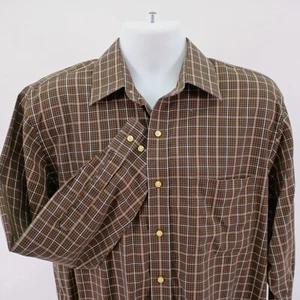 Jos A Bank Traveler's Brown Plaid Pocket Collared Dress Shirt Medium Cotton - Picture 1 of 10