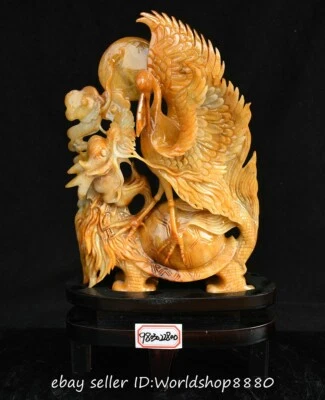 Escultura Grúa Tortuga Dragón Fengshui Talla Jade Xiu Amarillo China Natural 14" Foto 1 de 4