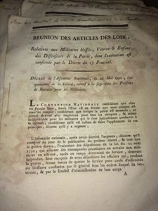 MILITAIRES BLESSÉS. VEUVES ET ENFANTS DES DÉFENSEURS DE LA PATRIE. 1794. - Imagen 1 de 2