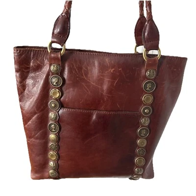 Patricia Nash 棕色皮革单肩包托特包文艺复兴硬币收藏 — 第 1/4 张图片