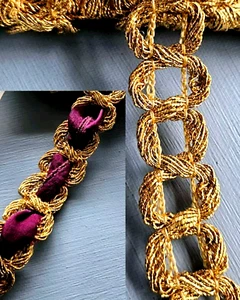 Vintage Gold Metallic Borte Perlenstickerei Spitzeneinfassung Weben Jakobsmuschel Kette 2 Yds letztes Stück! - Bild 1 von 7