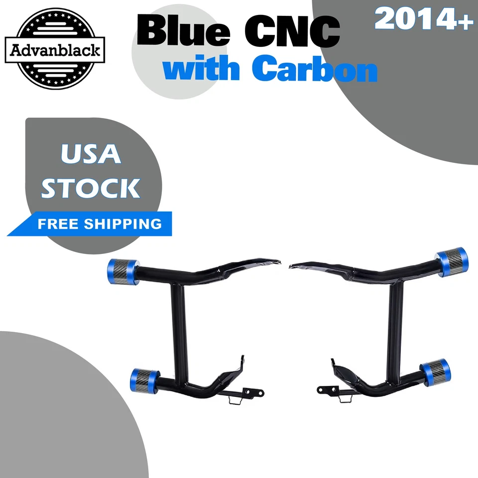 Protectores de alforjas ProTek de rendimiento trasero con barra de choque azul con carbono para Harley Foto 1 de 4