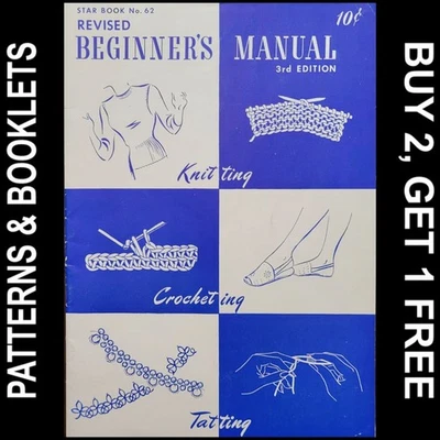 Libro estrella de colección #62 manual revisado para principiantes tejido/crocheting/tatting ©1949 Foto 1 de 4
