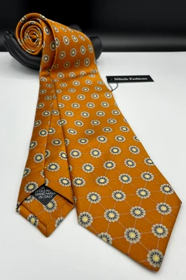 Мужской галстук Brioni из 100% шелка ~ оранжевый ~ цветочный ~ ДЛИННЫЙ 62 дюйма ~ ручная работа в Италии! - Изображение 1 из 4
