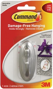 3 Pack - Command Medium Decorative Hooks-Brushed Nickel 1 Hook & 2 Strips - 1705 - Bild 1 von 1
