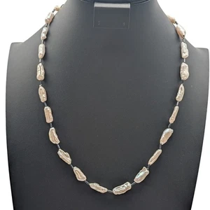 Freshwater Organic Biwa Baroque Pearl 925 Sterling Silver 22"-24.25" Necklace - Picture 1 of 13