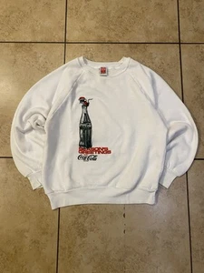 Vtg 80s White Coca Cola Christmas Holiday Sweatshirt Mens Size Large USA MADE - Picture 1 of 10