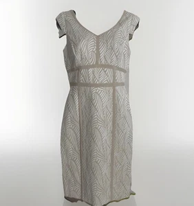 Cap Sleeve Sheath Dress Size 2 Antonio Melani $189 Tan & White EUC FREE Shipping - Picture 1 of 21