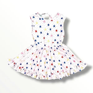 Girlhood Dress Girls 5 White Star Print Sleeveless Twirl Ruffle Hem Pockets - Picture 1 of 6