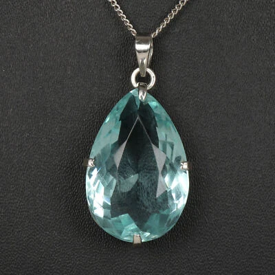 80 Ct Lab Created Pear Shape Aquamarine Solid 925 Silver Pendant Statement Piece - Image 1 of 4