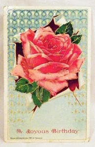 Vintage A Joyous Birthday Postcard Post Card Pink Rose Heymann Germany - Picture 1 of 3