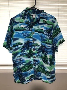 Princess Cruises Hawaiian Shirt Mens M Blue Green Button Down Short Sleeve Boat - Picture 1 of 7