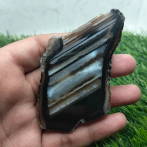 253 CT onice nero naturale a fascia ruvida, agata onice lucida, fetta di onice - Foto 1 di 4