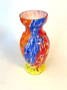 Seltene Art Deco Tschechische End Of Day Spritzer Glas Vase 8 1/2 Zoll - Bild 1 von 15