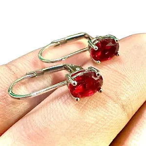 Ruby Earrings 18K White Gold Plated Dangle Leverback Earrings lab-created - Picture 1 of 9