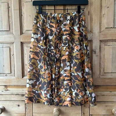 Rene Lezard 女式复古 34 码丝绸裙棕色橙色圆点现代内衬 — 第 1/4 张图片