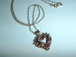 Vintage Ruby and Diamond Heart Pendant Necklace 12K G.F. Chain - Picture 1 of 3