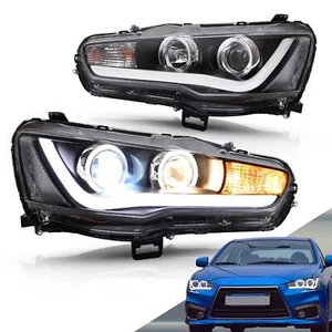 Fit 2007-2018 Mitsubishi Lancer CF CJ EVO X Sedan LED Headlights DRL Front Lamps - Picture 1 of 15