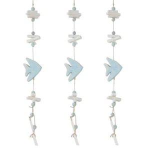 3x Maritim Hänger Deko Mobile Bad Wand Windspiel Fisch L67cm Holz hellblau/weiß - Bild 1 von 3