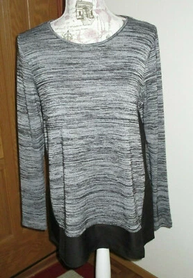 Top Kensie para mujer pequeño manga larga negro blanco jaspeado viscosa bandas Foto 1 de 4