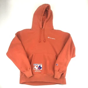 Champion Reverse Weave Mens Hoodie Orange Sweatshirt New York Since 1919 Large - Picture 1 of 12