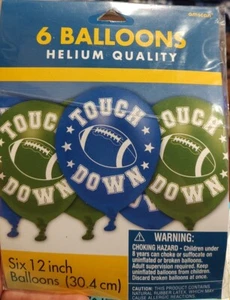Pkg of 6 - Football "Touch Down" Balloons - 12" Latex, Helium Quality - NEW - Picture 1 of 2